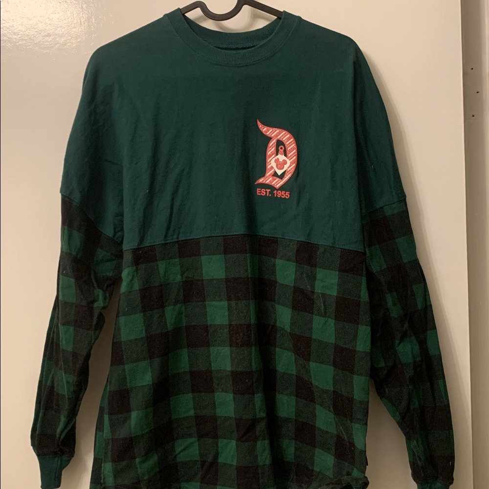 Disney Christmas Spirit jersey Green and Black Plaid Long Sleeve Shirt